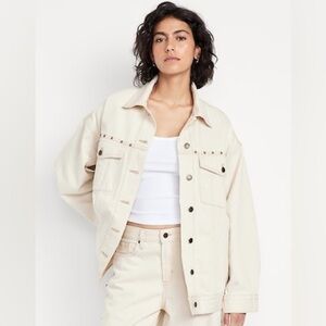 Oversized Studded Jean Jacket, Cream, NWT